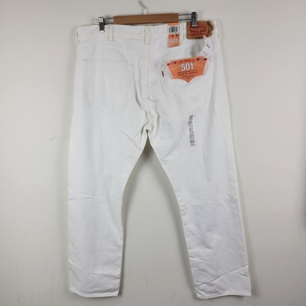 Levis 501 Original Fit Jeans Straight Leg Button Fly 100% Cotton White 40X30